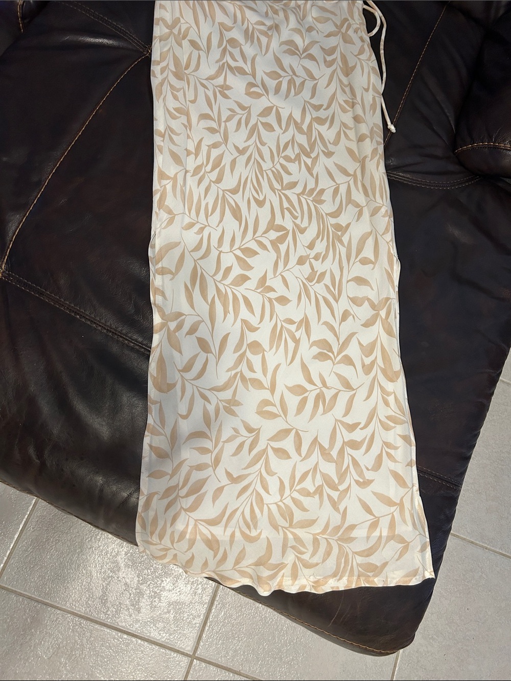Cream & Beige Leaf Print Maxi Skirt